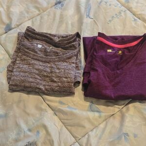 Xersion Women's Heathered Brown and Burgundy Long Sleeve Tees